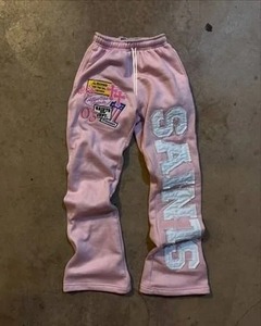 Pantalon de jogging unisexe noir en molleton, taille haute élastique, style gothique streetwear, avec broderie graphique, collection automne - Product Image 5