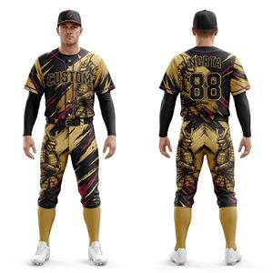 ชุดยูนิฟอร์มทีมเบสบอลพิมพ์ลายซับลิเมชั่นสีทองดำ เสื้อผ้ากีฬาโพลีเอสเตอร์ระบายอากาศได้ดี ทรงแอธเลติก ชุดเสื้อและกางเกง - Product Image 1