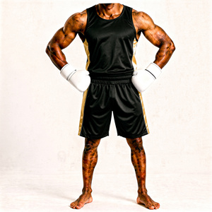 Boxing Set Black Gold Trim Polyester Training Wear With Gloves All Seasons Durable Shorts And <b>Top</b> - Product Image 1