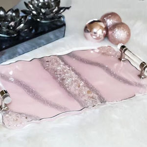 Plateau de mariage en résine motif végétal Art Déco avec poignée argentée - Décoration multifonctionnelle - Product Image 1