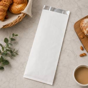 Sac en papier blanc anti-graisse standard, plat, avec fermeture autocollante, jetable, biodégradable, écologique, poignées découpées, pour usage alimentaire - Product Image 5