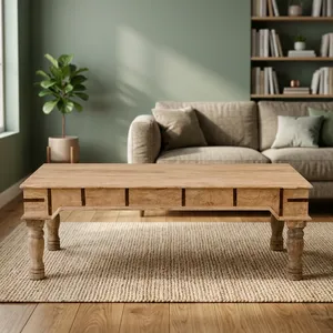 Mesa de Centro de Madera Vintage Hecha a Mano con Tira Metálica, Muebles Rústicos para Sala de Estar, Comedor y Dormitorio - Product Image 5
