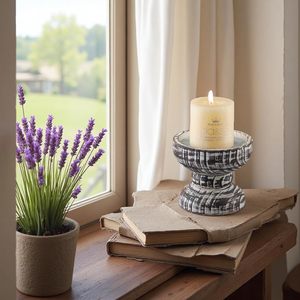 Wood Rustic <b>Candle</b> Holder, 5 Inches <b>Tall</b> Farmhouse <b>Candle</b> Pillar Holder, Distressed Small Plant Stand, Living Room, Dining Room - Product Image 5