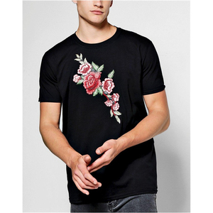 Camiseta de algodón 100% para hombre, estilo nuevo, con logotipo de parches de chenilla, bordado impreso en colores sólidos, tamaño personalizado. - Product Image 3