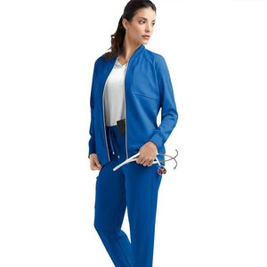 Uniforme Médico para Mujer, Azul, Poliéster Tejido, Uniforme de Hospital con Cierre Frontal y Bolsillo para Tarjeta de Identificación, Hecho en Fábrica - Product Image 4