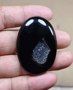 Cabujón de Druzy Negro Natural, Piedra Ovalada Pulida para Colgante, Collar, Fabricación de Joyas - Product Image 1