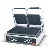 Jieguan EG-813D Équipement de cuisine commercial, gril à panini électrique numérique en acier inoxydable double, 4 menus, nettoyage facile