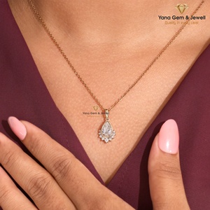 Pendentif demi-halo en diamant de laboratoire CVD de forme poire pour femme, clarté VVS2, couleur D, 1,00 carat, or massif 14 carats, certifié IGI - Product Image 4