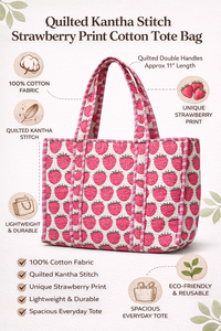 Quilted Kantha Stitch Geometric Pattern <b>Foldable</b> Rope Handle Cotton Tote <b>Bag</b> Eco Friendly Reusable Shoulder Handbag - Product Image 6