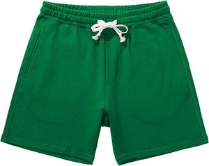 Men's Solid Green Cotton <b>Shorts</b> Drawstring Waist Casual Style Breathable Mid Rise Knitted Fabric Pockets - Product Image 1