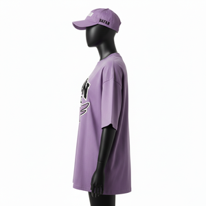 Camiseta Extra Grande para Mujer, de Algodón, Tejido Jersey Sencillo, Transpirable, Color Morado, con Logotipo Chenille Personalizado - Product Image 3