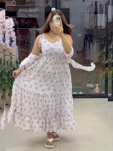 Nouvelle Robe Longue Décontractée et Tendance pour l'Été 2026, Imprimé Floral Lavable, Style Western, Grande Taille Femme, Col en V, Tissu Georgette, Coupe Ample - Product Image 4