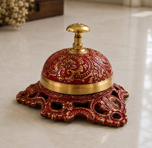 Cloche de service en laiton, cloche de réception décorative avec motif floral en émail rouge, cloche de table de style antique pour hôtel, bureau - Product Image 5