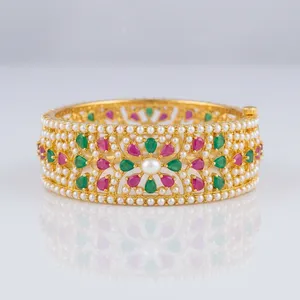Pulsera de Perlas Rajwadi Indias, Chapada en Oro, Joyería Nupcial Tradicional, Pulsera de Imitación de Diseñador de Jaipur, Venta al por Mayor - Product Image 5