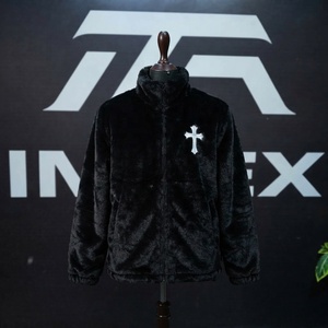 Unisex <b>Gothic</b> Fleece <b>Jacket</b> Black Stand Collar Zipper Front Cross Winter Thick Regular Fit - Product Image 1
