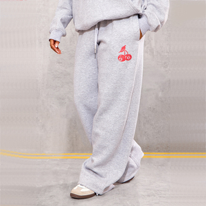 Pantalones deportivos anchos personalizados para mujer, color gris ceniza, informales, de poliéster y algodón, holgados, estilo jogger, al por mayor, OEM, para mujer - Product Image 1
