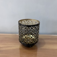 Porte-bougie décoratif en fer gravé, décoration de table, finition noire, décoration intérieure V661, design artisanal