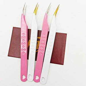 Pince à épiler professionnelle personnalisée pour extensions de cils, couleur rose et blanc, en acier inoxydable, pointe fine, pince à isolation. - Product Image 5