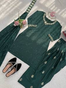 Conjunto de Top y Pantalones Palazzo de Crepé Reversible de Secado Rápido y Elástico TENNECY, Ropa India para Mujer, Conjunto con Dupatta para Boda/Uso Casual - Product Image 4