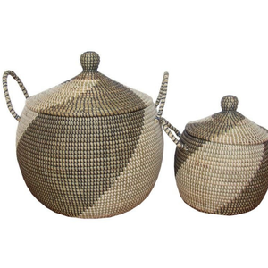 Panier de rangement en jonc de mer naturel tissé à la main vintage noir blanc Design flexible Rangement décoratif durable multifonctionnel - Product Image 1