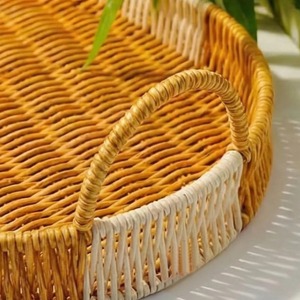 <b>Set</b> Of 3 Minimal Rattan Trays Perfect For Stylish Coffee <b>Serving</b> Snack Display Garden Use And Vanity Organization From India - Product Image 3