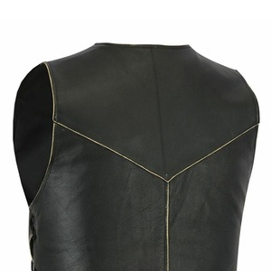 Solid Color Genuine <b>Leather</b> Men's Winter Casual <b>Sleeveless</b> Vest <b>Jacket</b> with Custom Logo and V-neck - Product Image 2