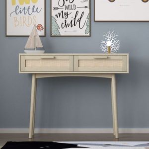 Table console en rotin à 2 tiroirs avec rangement étroit en bois naturel Canapé d'entrée ou mobilier de chambre à coucher pour salon - Product Image 1