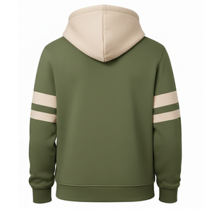 Sudadera con Capucha Personalizada para Hombre, al por Mayor, OEM, Verde Oliva, con Mangas a Rayas de Dos Tonos, Estilo Urbano - Product Image 2