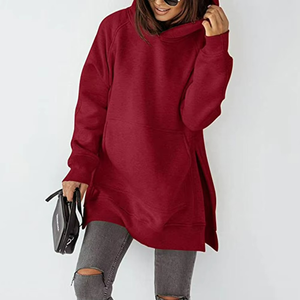 European American Women's New Long Sleeved Round Neck Fleece Sweatshirt Solid Color with Pockets Loose Hooded for Autumn - Product Image 4