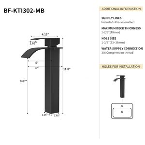Rubinetto per Lavabo da Bagno Bothwa Home Certificato CUPC, Monocomando da 6 Pollici, Finitura Nero Opaco, Rubinetto per Bagno e Doccia - Product Image 3