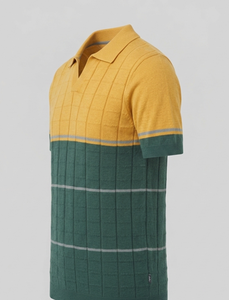 เสื้อยืดโปโลผ้าถักพรีเมียมสำหรับผู้ชาย – ลายตารางสองสี สวมใส่สบายๆ - Product Image 5