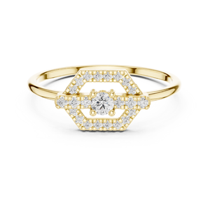 Bague en or jaune hexagonal avec halo de moissanite et diamant pour femme, bijou fin géométrique pour fiançailles et mariage, cadeau - Product Image 3