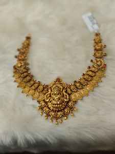 22K Solid <b>Gold</b> Temple Necklace <b>Set</b> | Traditional Indian Bridal <b>Jewellery</b> | Antique Finish Handcrafted <b>Gold</b> Haram - Product Image 2