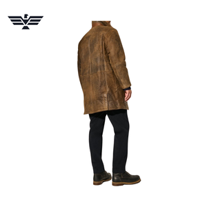 EMPIRE TREND WEARS <b>Men's</b> Long PU Leather Motorcycle <b>Jacket</b> Windproof Winter Workwear Style Stand Collar Sherpa Lining Zipper <b>Fur</b> - Product Image 3