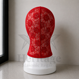 HMR Premium Floral Lace Full Face Balaclava Mask <b>Red</b> Mesh <b>Hood</b> for Fashion, <b>Cosplay</b>, Clubwear, Bondage & Fetish Styling - Product Image 4