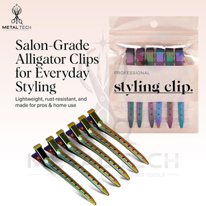 Pinces à cheveux professionnelles en métal anodisé arc-en-ciel, type bec de canard, haute tension, pour salon, ensemble de barrettes de sectionnement dans une pochette zippée – Fournisseur - Product Image 5