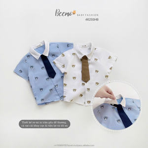 Stylish Version Summer Event Set <b>Boys</b> Outfit with Casual British Style Handsome Formal Wear Bear Print <b>Shirts</b> <b>and</b> Shorts + <b>Tie</b> - Product Image 6