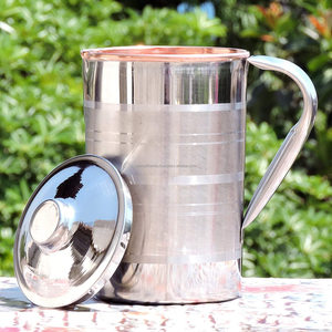 Stainless Steel Copper Lined Water <b>Jug</b> Pitcher with Lid Double Layer Ayurvedic <b>Drinking</b> Pot Hotel Restaurant Drinkware - Product Image 4