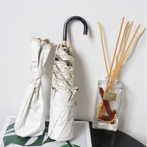 Women's Ultra-Light <b>Umbrella</b> with Anti-UV Sunshade Embroidered Lacing Three-Fold Folding Design Black Glue Hook - Product Image 4