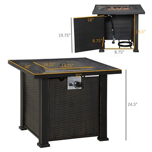 "30 Inch Square Wicker Gas <b>Fire</b> <b>Pit</b> <b>Table</b> <b>with</b> 50,000 BTU Auto Ignition & Ceramic Top-Outdoor Propane Gas Firepit" - Product Image 3