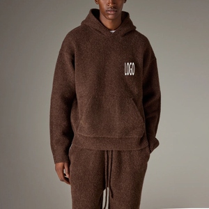 Ensemble de survêtement personnalisé avec logo brodé pour hommes et femmes, comprenant un sweat à capuche à épaules tombantes et un pantalon tricoté à jambe large - Product Image 5