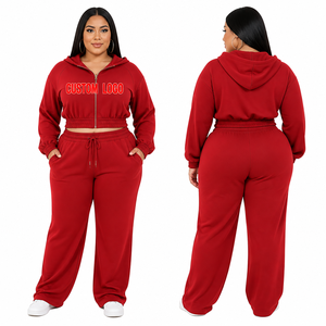 Ensemble de survêtement ample pour femme grande taille, haute qualité, personnalisé, en coton French Terry 500 g/m², comprenant un sweat à capuche zippé et un pantalon de survêtement - Product Image 1