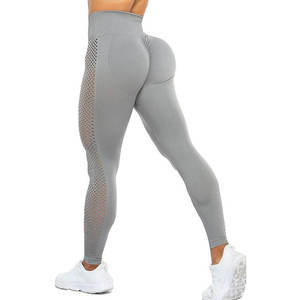 Butt Lifting Seamless Knitted Leggings Women Mid Waist Hollow Out Mesh <b>Tummy</b> <b>Control</b> Eco-Friendly Fitness Gym Running Yoga Pants - Product Image 3