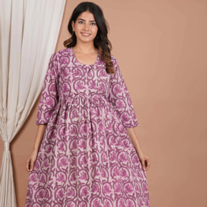 Vestido de Maternidad de Algodón para Mayoristas de la India con Acceso para Lactancia sin Cremallera, Túnica Larga Kimono Floral de Algodón para Mujer, Bata de Lactancia - Product Image 1
