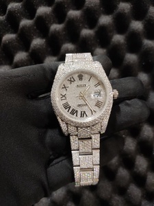 Reloj de Acero Inoxidable con Incrustaciones de Diamantes, 41 mm, Esfera Redonda Analógica con Números Romanos, Cristal de Zafiro, Movimiento de Cuarzo, para Hombre, de Lujo - Product Image 1