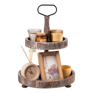 Farmhouse Decor Vintage Natural Wood <b>Tiered</b> <b>Tray</b> with Metal Handle 2 Tier Wooden <b>Tray</b> Cake Stand Centerpiece Storage <b>Tray</b> Decor - Product Image 6
