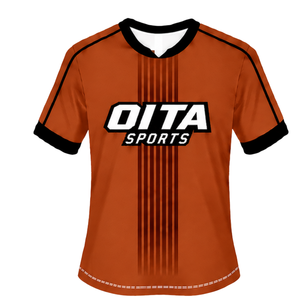 ชุดรักบี้สีส้มไหม้ดำ เสื้อเจอร์ซีย์คอกลมแขนสั้นพร้อมกางเกงขาสั้นเข้าชุด ระบายอากาศได้ดี ชุดยูนิฟอร์มกีฬาสำหรับฝึกซ้อมทีม - Product Image 3