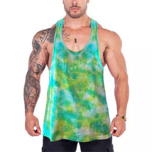 Camiseta sin mangas de punto con cuello redondo y estampado tie-dye para hombre, con logo personalizado, transpirable, informal, azul, rosa, morado. - Product Image 6