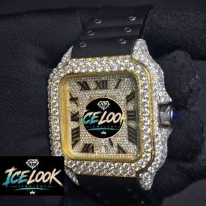Montre mécanique Ice Look, cadran carré, lunette en cristal, chiffres romains, montre-bracelet unisexe, bijoux de mode - Product Image 2