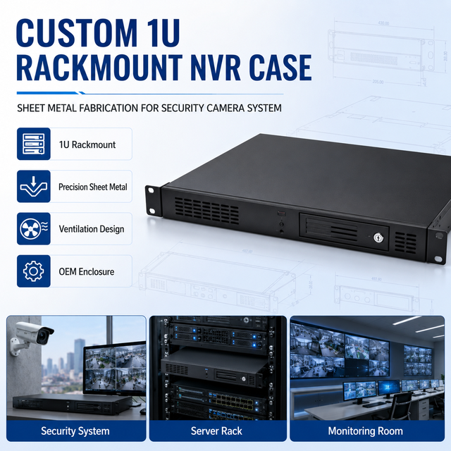 Custom 1U Rackmount NVR Case with Sheet Metal Fabrication for Security Camera System